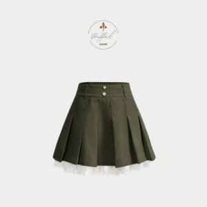Chân váy tweed, chân phối ren xếp ly
